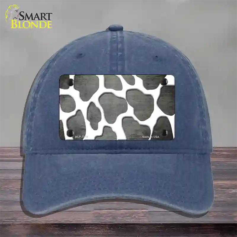 Gray White Giraffe Oil Rubbed Novelty License Plate Hat Unconstructed Cotton / Navy