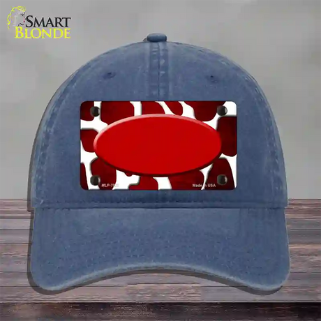 Red White Oval Giraffe Oil Rubbed Novelty License Plate Hat Unconstructed Cotton / Navy