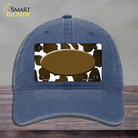 Brown White Oval Giraffe Oil Rubbed Novelty License Plate Hat Unconstructed Cotton / Navy