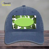 Lime Green White Oval Giraffe Oil Rubbed Novelty License Plate Hat Unconstructed Cotton / Navy