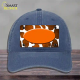 Orange White Oval Giraffe Oil Rubbed Novelty License Plate Hat Unconstructed Cotton / Navy