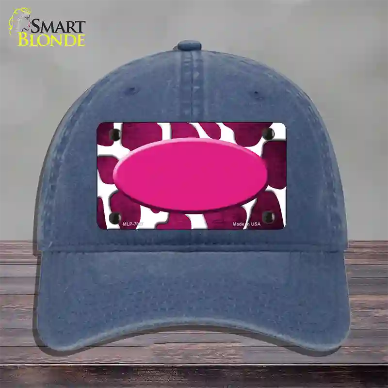 Pink White Oval Giraffe Oil Rubbed Novelty License Plate Hat Unconstructed Cotton / Navy