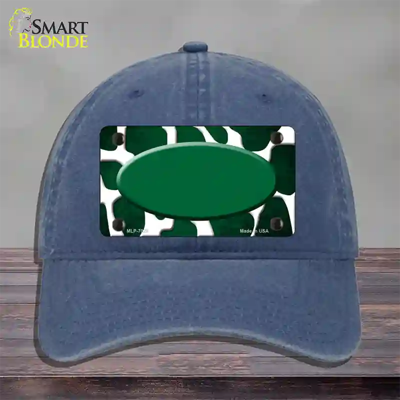 Green White Oval Giraffe Oil Rubbed Novelty License Plate Hat Unconstructed Cotton / Navy