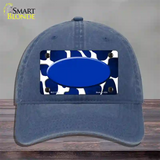 Blue White Oval Giraffe Oil Rubbed Novelty License Plate Hat Unconstructed Cotton / Navy