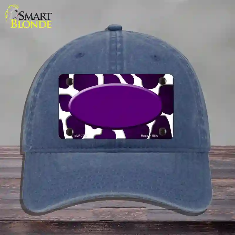 Purple White Oval Giraffe Oil Rubbed Novelty License Plate Hat Unconstructed Cotton / Navy