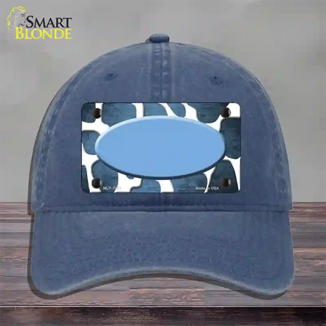 Light Blue White Oval Giraffe Oil Rubbed Novelty License Plate Hat Unconstructed Cotton / Navy