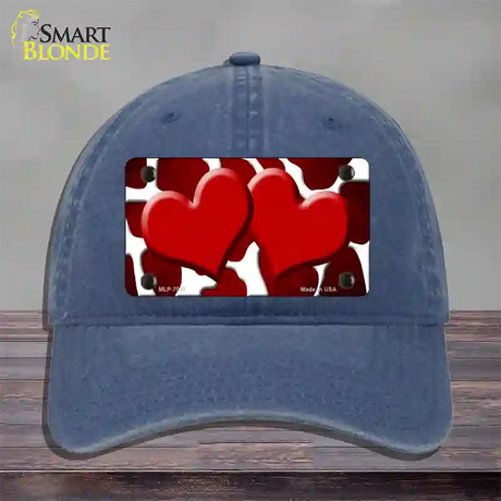 Red White Hearts Giraffe Oil Rubbed Novelty License Plate Hat Unconstructed Cotton / Navy