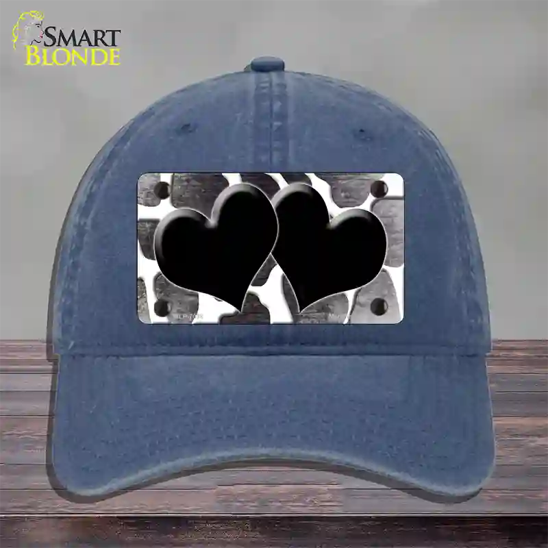 Black White Hearts Giraffe Oil Rubbed Novelty License Plate Hat Unconstructed Cotton / Navy