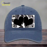 Black White Hearts Giraffe Oil Rubbed Novelty License Plate Hat Unconstructed Cotton / Navy