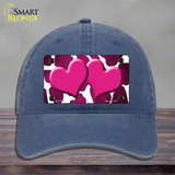 Pink White Hearts Giraffe Oil Rubbed Novelty License Plate Hat Unconstructed Cotton / Navy