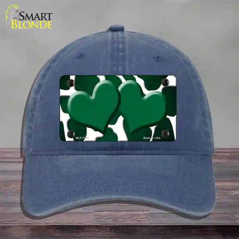 Green White Hearts Giraffe Oil Rubbed Novelty License Plate Hat Unconstructed Cotton / Navy