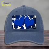 Blue White Hearts Giraffe Oil Rubbed Novelty License Plate Hat Unconstructed Cotton / Navy