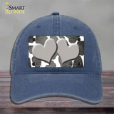 Gray White Hearts Giraffe Oil Rubbed Novelty License Plate Hat Unconstructed Cotton / Navy