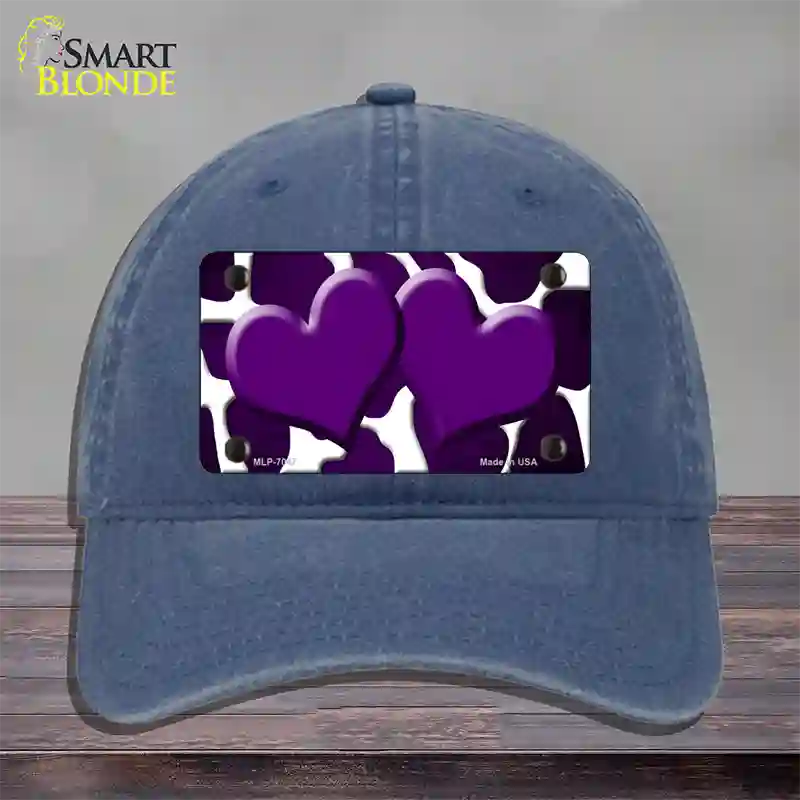 Purple White Hearts Giraffe Oil Rubbed Novelty License Plate Hat Unconstructed Cotton / Navy