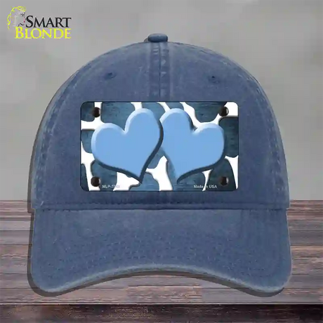 Light Blue White Hearts Giraffe Oil Rubbed Novelty License Plate Hat Unconstructed Cotton / Navy