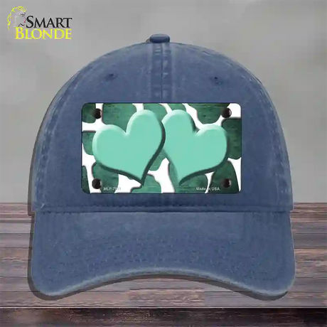 Mint White Hearts Giraffe Oil Rubbed Novelty License Plate Hat Unconstructed Cotton / Navy