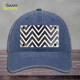 Black White Chevron Oil Rubbed Novelty License Plate Hat Unconstructed Cotton / Navy