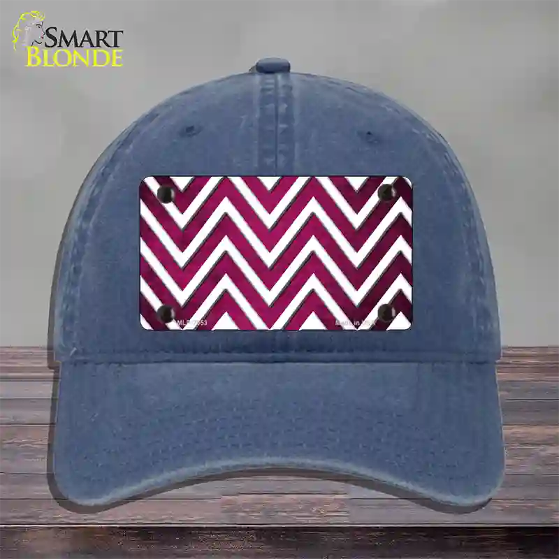 Pink White Chevron Oil Rubbed Novelty License Plate Hat Unconstructed Cotton / Navy