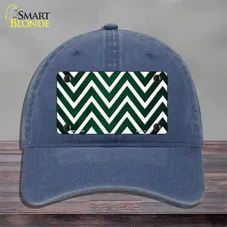 Green White Chevron Oil Rubbed Novelty License Plate Hat Unconstructed Cotton / Navy