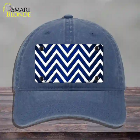 Blue White Chevron Oil Rubbed Novelty License Plate Hat Unconstructed Cotton / Navy