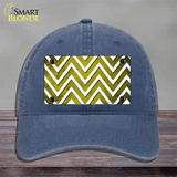 Yellow White Chevron Oil Rubbed Novelty License Plate Hat Unconstructed Cotton / Navy