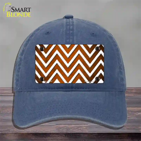 Orange White Chevron Oil Rubbed Novelty License Plate Hat Unconstructed Cotton / Navy