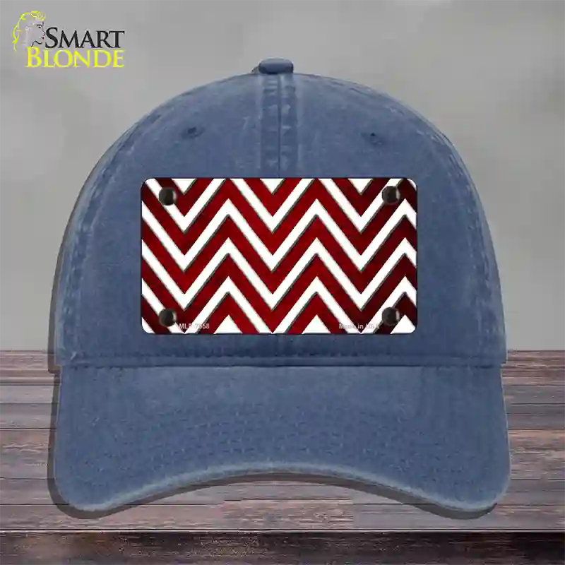 Red White Chevron Oil Rubbed Novelty License Plate Hat Unconstructed Cotton / Navy