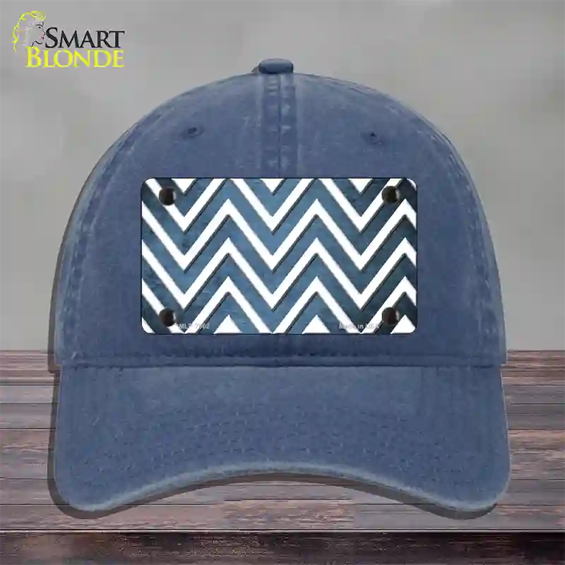 Light Blue White Chevron Oil Rubbed Novelty License Plate Hat Unconstructed Cotton / Navy