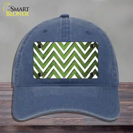 Lime Green White Chevron Oil Rubbed Novelty License Plate Hat Unconstructed Cotton / Navy