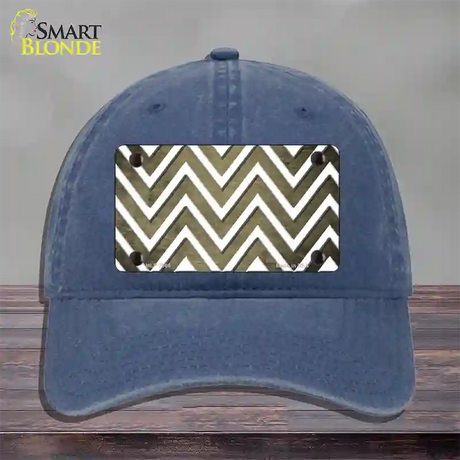 Gold White Chevron Oil Rubbed Novelty License Plate Hat Unconstructed Cotton / Navy