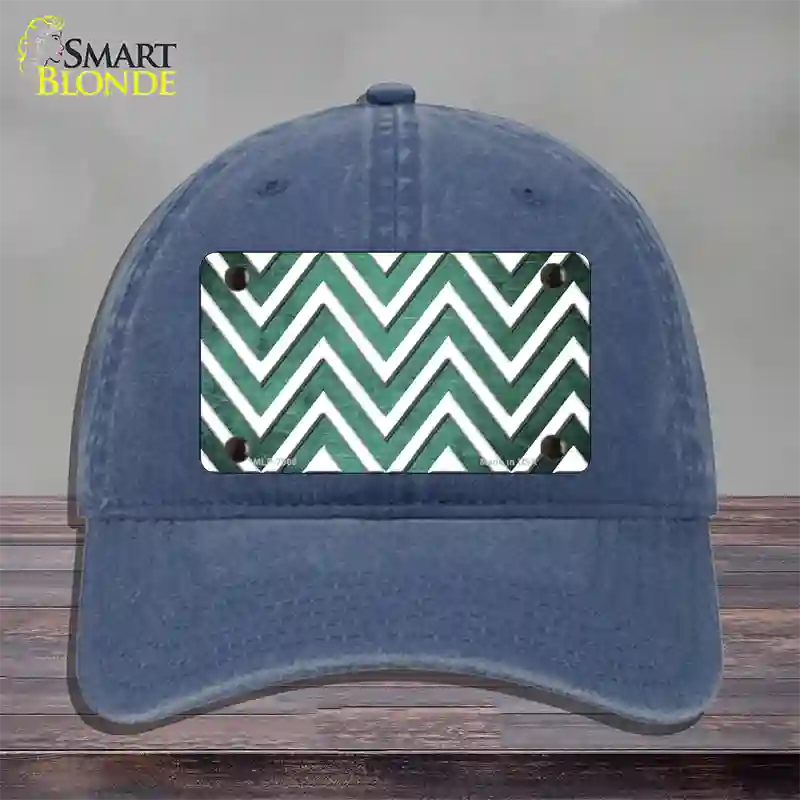 Mint White Chevron Oil Rubbed Novelty License Plate Hat Unconstructed Cotton / Navy