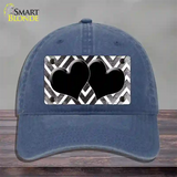 Black White Hearts Chevron Oil Rubbed Novelty License Plate Hat Unconstructed Cotton / Navy