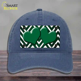 Green White Hearts Chevron Oil Rubbed Novelty License Plate Hat Unconstructed Cotton / Navy