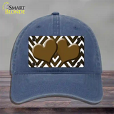 Brown White Hearts Chevron Oil Rubbed Novelty License Plate Hat Unconstructed Cotton / Navy