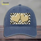 Gold White Hearts Chevron Oil Rubbed Novelty License Plate Hat Unconstructed Cotton / Navy