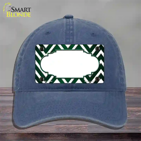 Green White Chevron Scallop Oil Rubbed Novelty License Plate Hat Unconstructed Cotton / Navy