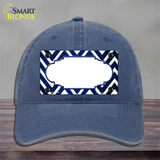 Blue White Chevron Scallop Oil Rubbed Novelty License Plate Hat Unconstructed Cotton / Navy