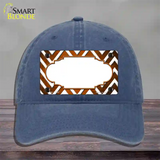 Orange White Chevron Scallop Oil Rubbed Novelty License Plate Hat Unconstructed Cotton / Navy