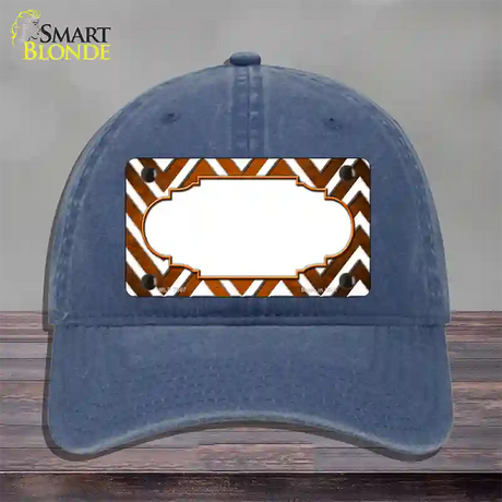 Orange White Chevron Scallop Oil Rubbed Novelty License Plate Hat Unconstructed Cotton / Navy