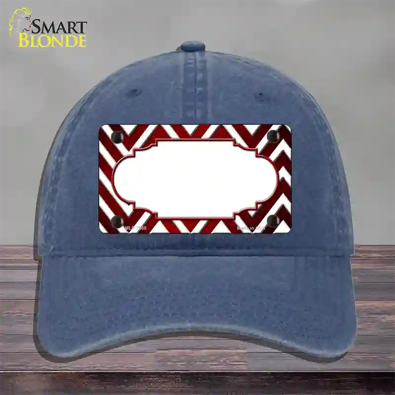 Red White Chevron Scallop Oil Rubbed Novelty License Plate Hat Unconstructed Cotton / Navy