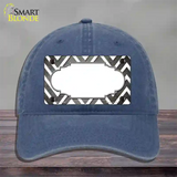 Gray White Chevron Scallop Oil Rubbed Novelty License Plate Hat Unconstructed Cotton / Navy