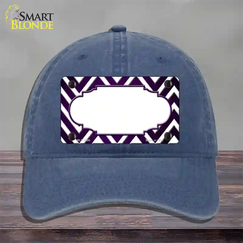 Purple White Chevron Scallop Oil Rubbed Novelty License Plate Hat Unconstructed Cotton / Navy