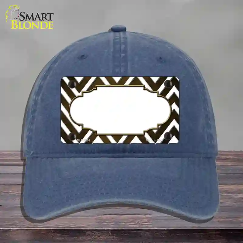 Brown White Chevron Scallop Oil Rubbed Novelty License Plate Hat Unconstructed Cotton / Navy