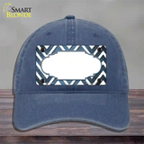 Light Blue White Chevron Scallop Oil Rubbed Novelty License Plate Hat Unconstructed Cotton / Navy