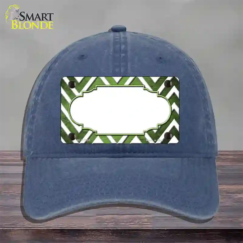 Lime Green White Chevron Scallop Oil Rubbed Novelty License Plate Hat Unconstructed Cotton / Navy