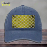 Yellow White Quatrefoil Oil Rubbed Novelty License Plate Hat Unconstructed Cotton / Navy