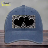 Black White Quatrefoil Hearts Oil Rubbed Novelty License Plate Hat Unconstructed Cotton / Navy