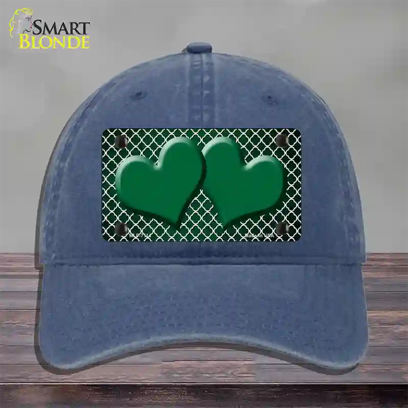 Green White Quatrefoil Hearts Oil Rubbed Novelty License Plate Hat Unconstructed Cotton / Navy