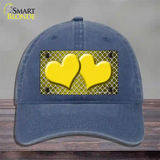 Yellow White Quatrefoil Hearts Oil Rubbed Novelty License Plate Hat Unconstructed Cotton / Navy