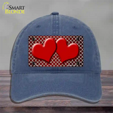 Red White Quatrefoil Hearts Oil Rubbed Novelty License Plate Hat Unconstructed Cotton / Navy